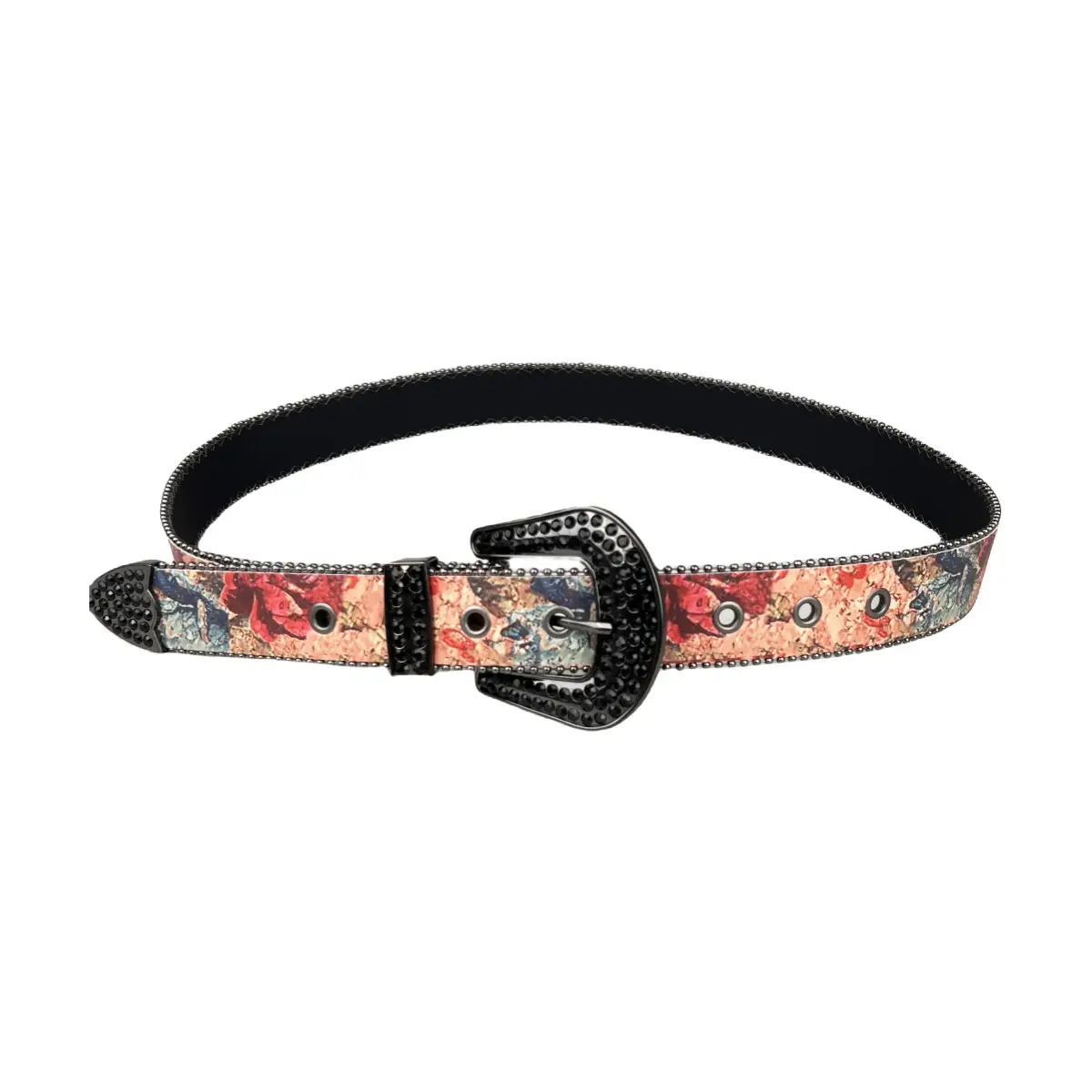 Women's Painted Wind Belt with Rhinestone Buckle