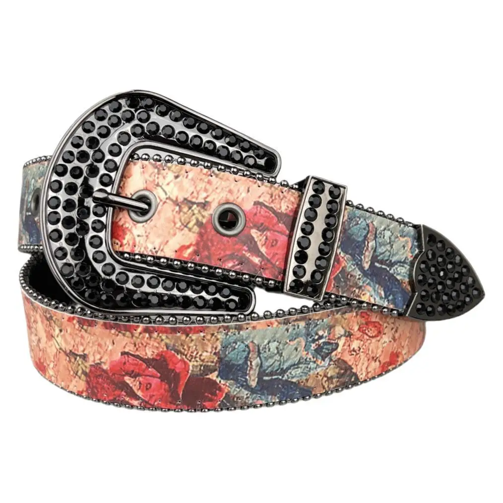 Women's Painted Wind Belt with Rhinestone Buckle