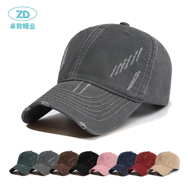 Vintage Holes Wash Cotton Baseball Cap for Men - Image 9