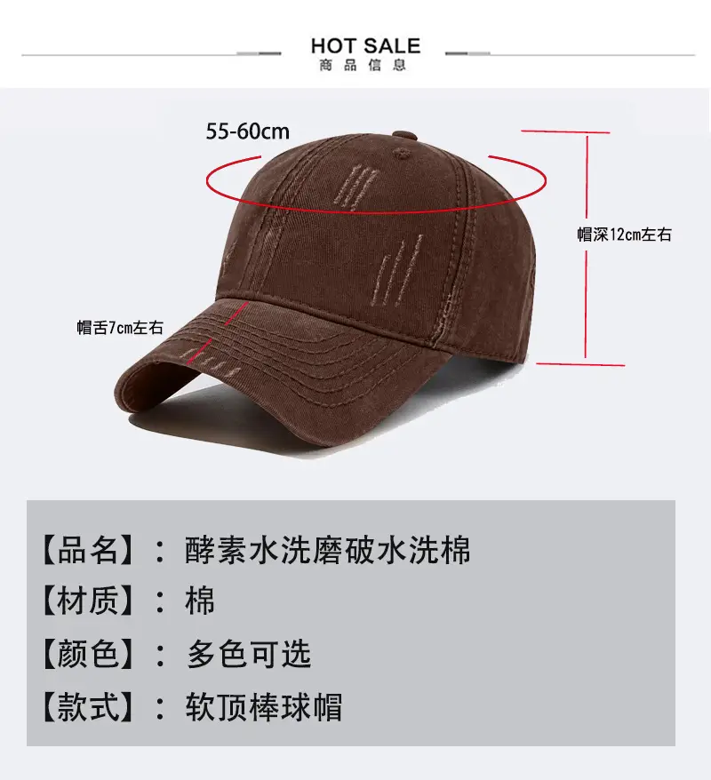 Vintage Holes Wash Cotton Baseball Cap for Men — feature 5