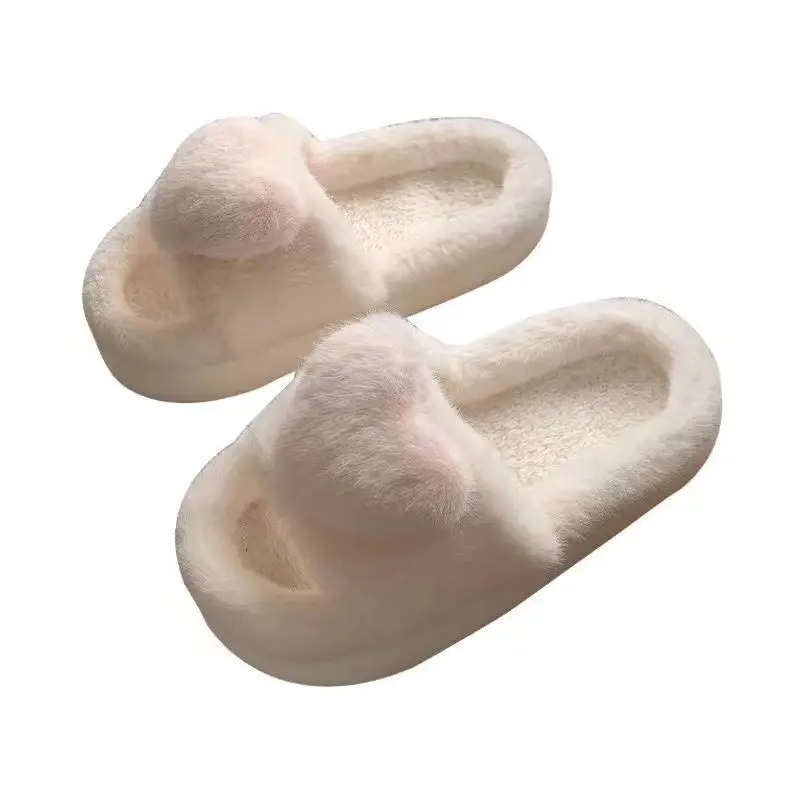 2024 autumn and winter non-slip creative love plush moon shoes ladies home thick-soled cotton slippers