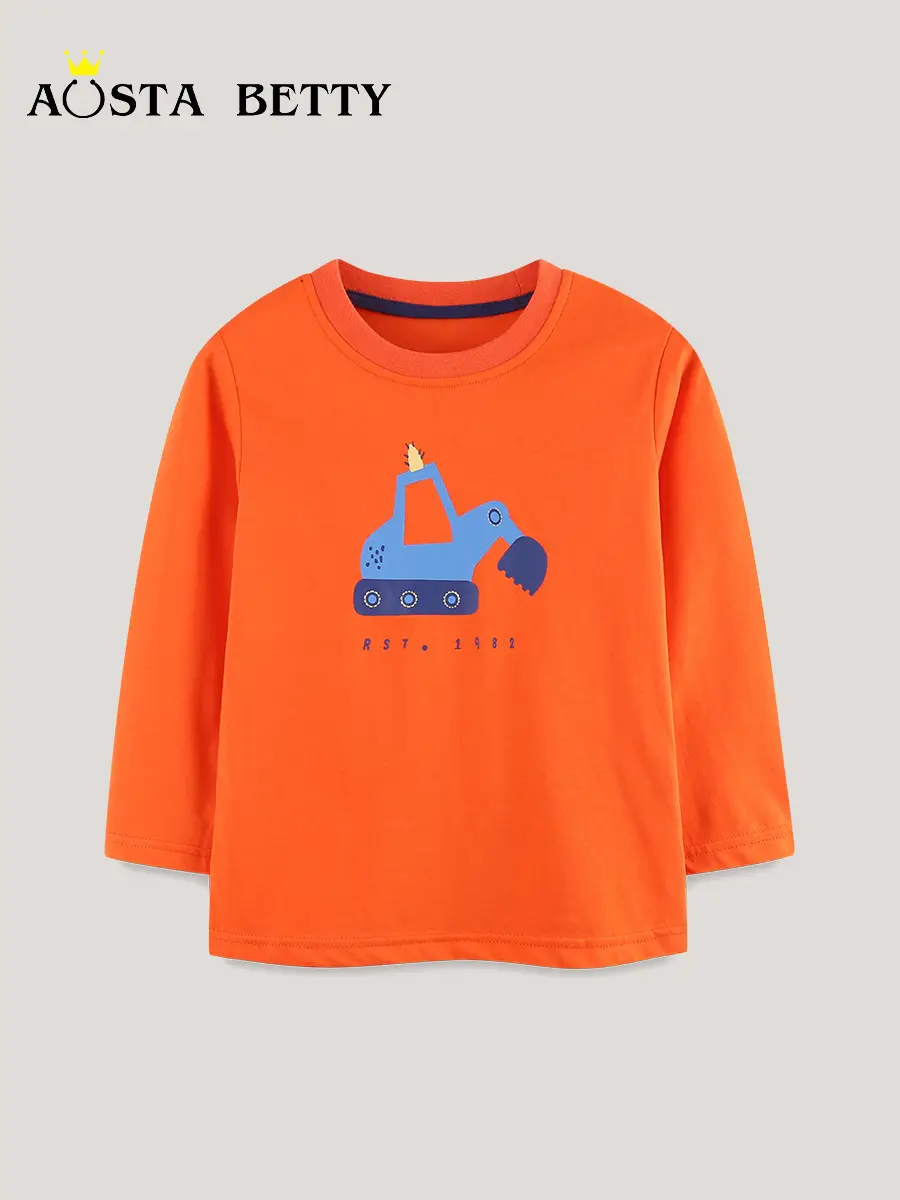 Orange Long Sleeve Boys T-Shirt Needle Cotton European Style