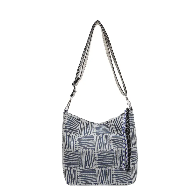 Women's Large Capacity Striped Canvas Shoulder Crossbody Bag