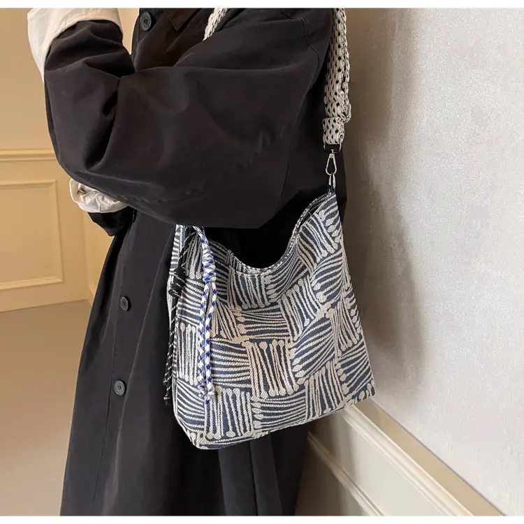 Women's Large Capacity Striped Canvas Shoulder Crossbody Bag — feature 15