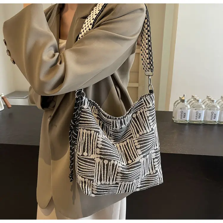 Women's Large Capacity Striped Canvas Shoulder Crossbody Bag — feature 19