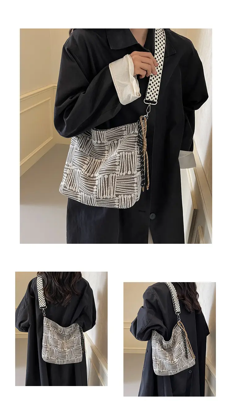 Women's Large Capacity Striped Canvas Shoulder Crossbody Bag — feature 23