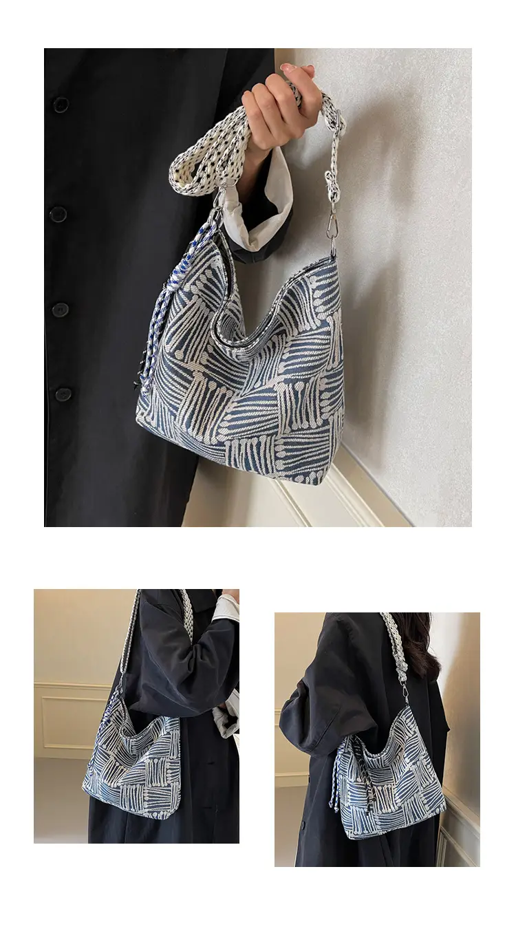 Women's Large Capacity Striped Canvas Shoulder Crossbody Bag — feature 26
