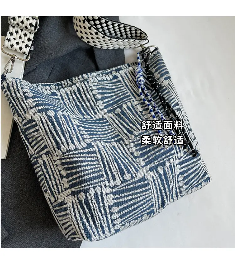Women's Large Capacity Striped Canvas Shoulder Crossbody Bag — feature 7