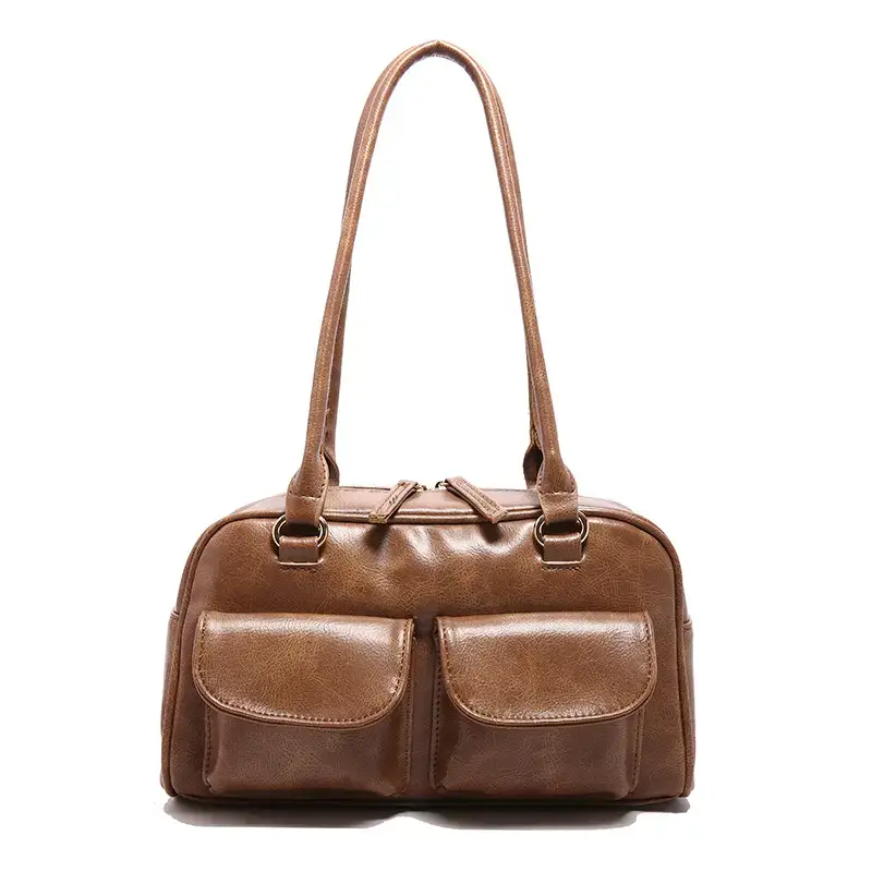 Black Retro Textured Shoulder Bag for Women - Image 4