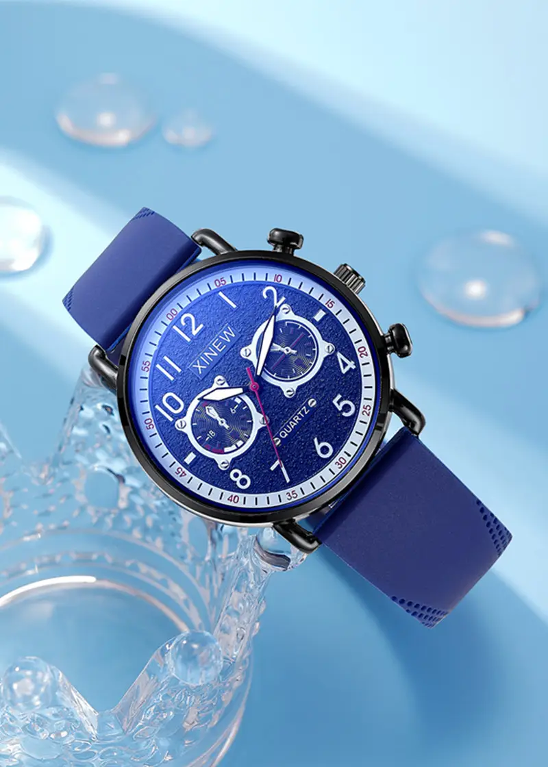 Men Xinew Blue Dial Quartz Chronograph Watch Brown Strap — feature 20