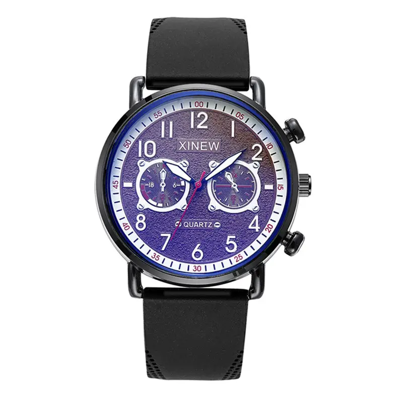 Men Xinew Blue Dial Quartz Chronograph Watch Brown Strap - Image 3