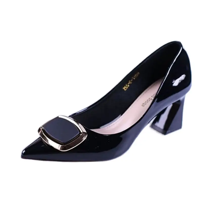Women Patent Leather Pointed Heel Shoes Black 2024 - Image 8
