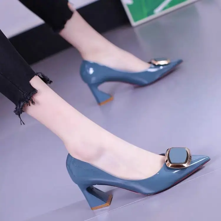 Women Patent Leather Pointed Heel Shoes Black 2024 — feature 7