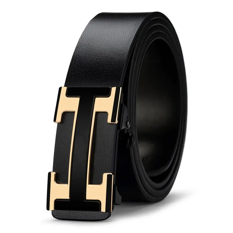 Men's Black Gold Logo Belt with Toothless Buckle - Image 12