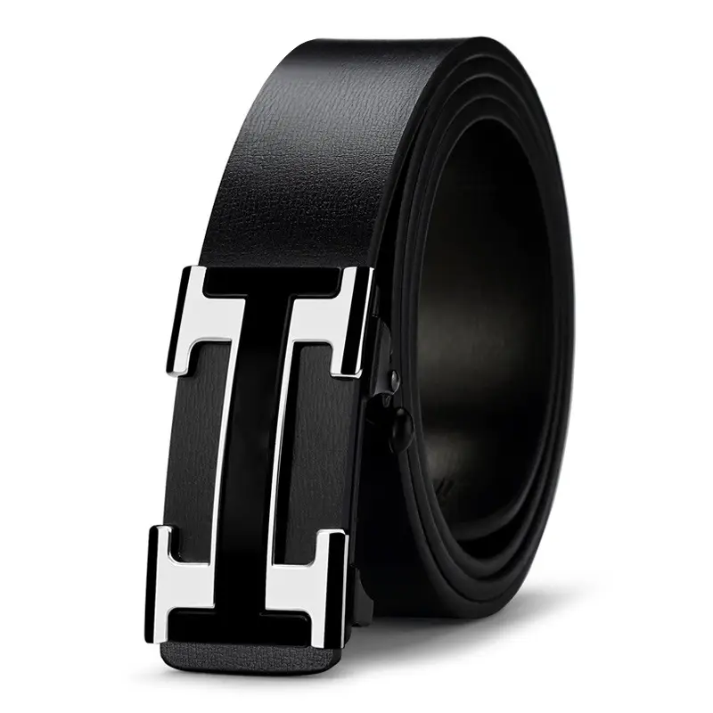 Men's Black Gold Logo Belt with Toothless Buckle - Image 13