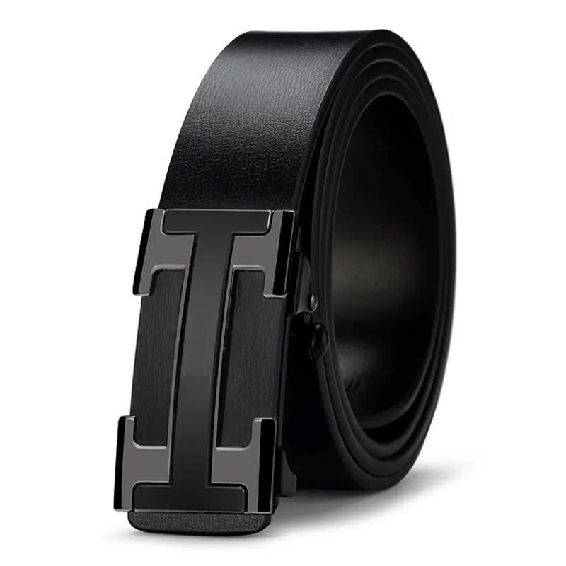 Men's Black Gold Logo Belt with Toothless Buckle - Image 14