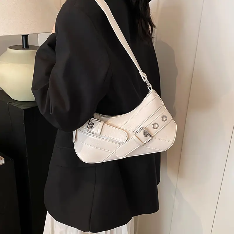 Brown Quilted Shoulder Bag with Buckle & Ring Detail - Image 9