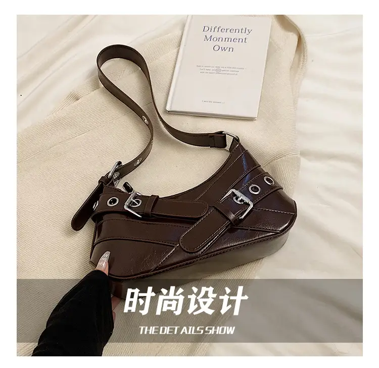Brown Quilted Shoulder Bag with Buckle & Ring Detail — feature 11