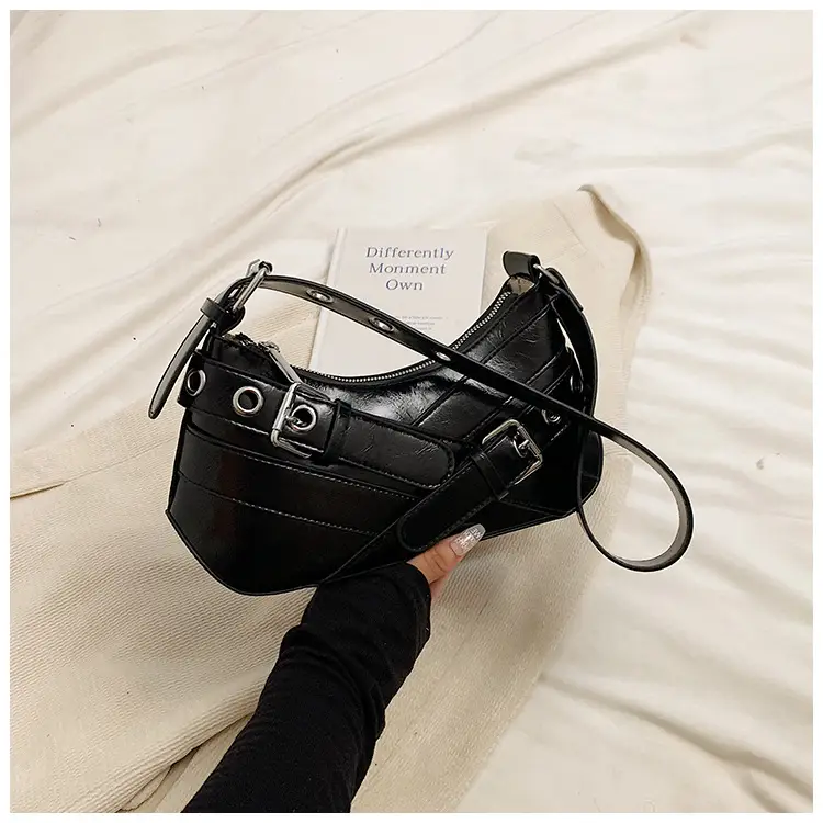 Brown Quilted Shoulder Bag with Buckle & Ring Detail — feature 23