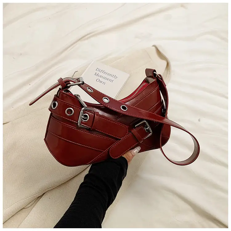 Brown Quilted Shoulder Bag with Buckle & Ring Detail — feature 25