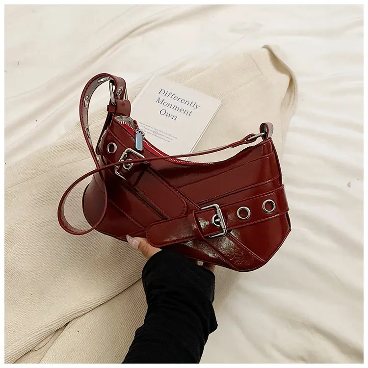 Brown Quilted Shoulder Bag with Buckle & Ring Detail — feature 26