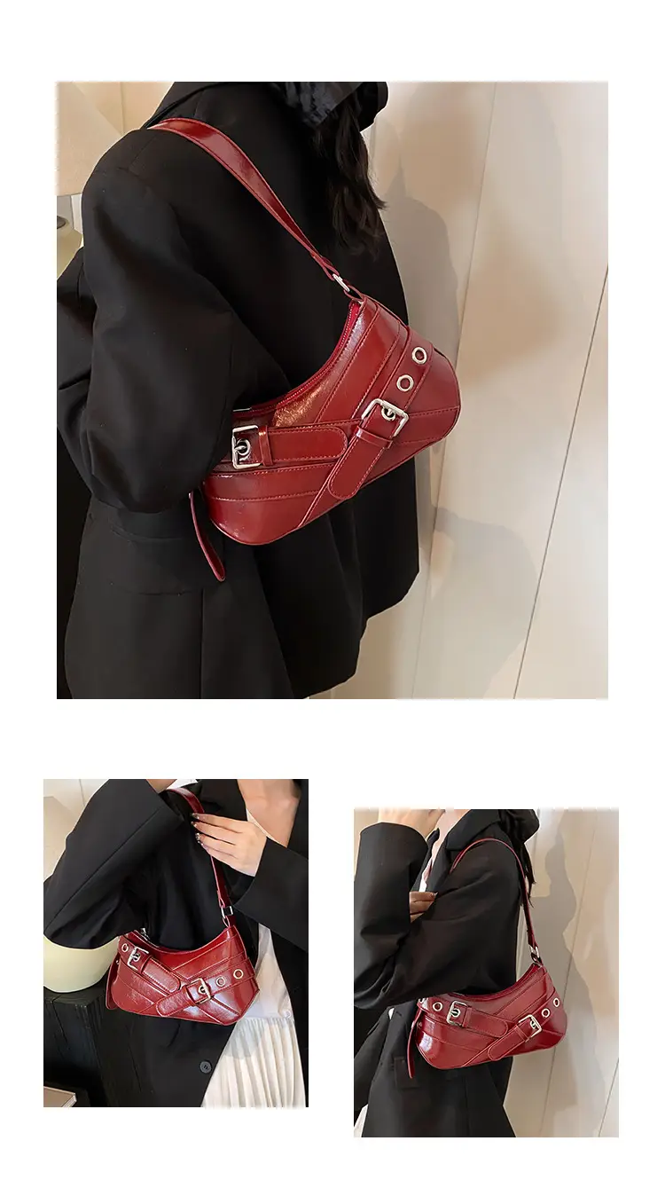 Brown Quilted Shoulder Bag with Buckle & Ring Detail — feature 6