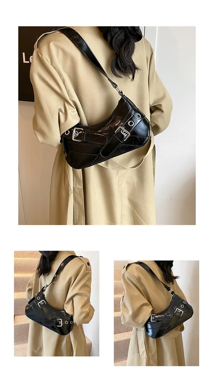 Brown Quilted Shoulder Bag with Buckle & Ring Detail — feature 7