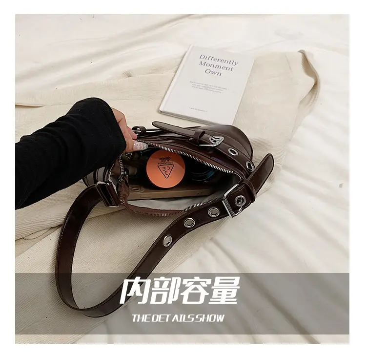 Brown Quilted Shoulder Bag with Buckle & Ring Detail — feature 9