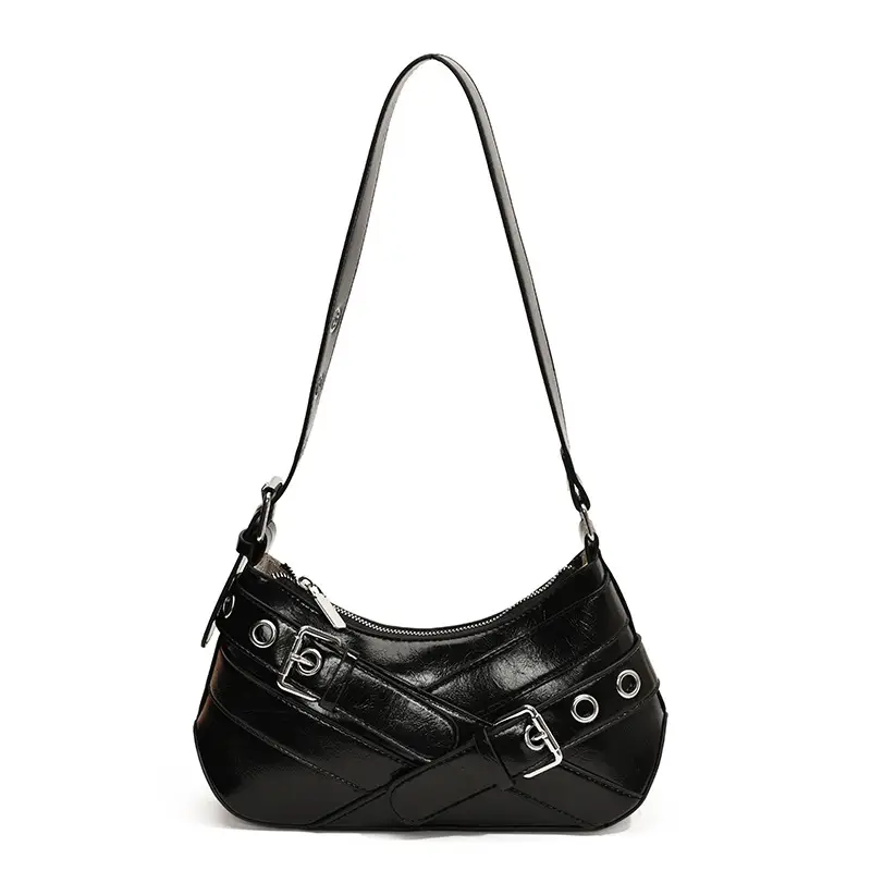 Brown Quilted Shoulder Bag with Buckle & Ring Detail - Image 2