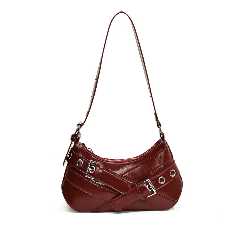 Brown Quilted Shoulder Bag with Buckle & Ring Detail - Image 3