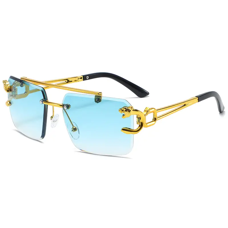Leopard Head Double Beam Sunglasses Gold Black - Image 8