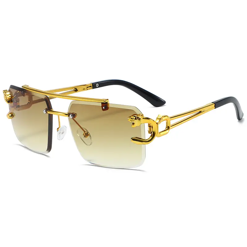 Leopard Head Double Beam Sunglasses Gold Black - Image 9