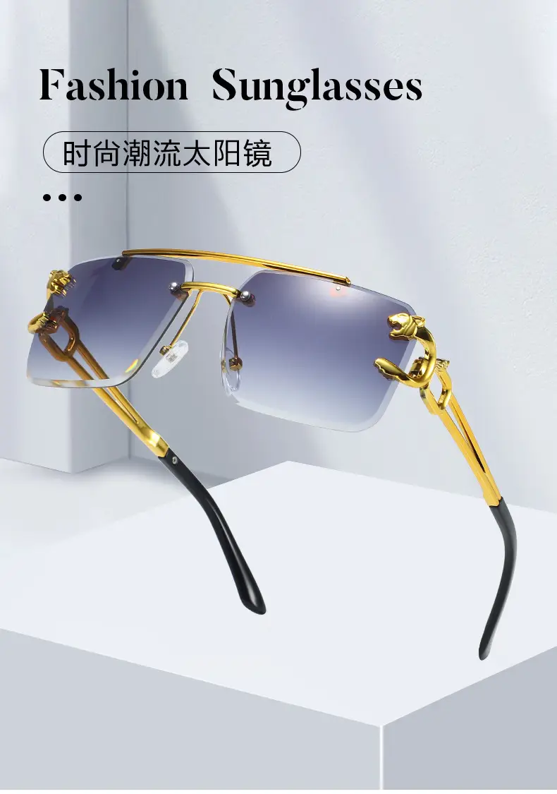 Leopard Head Double Beam Sunglasses Gold Black β feature 1