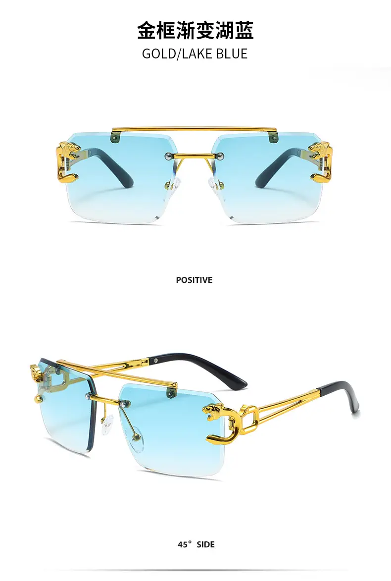 Leopard Head Double Beam Sunglasses Gold Black β feature 10