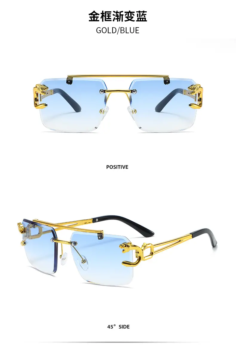 Leopard Head Double Beam Sunglasses Gold Black β feature 11