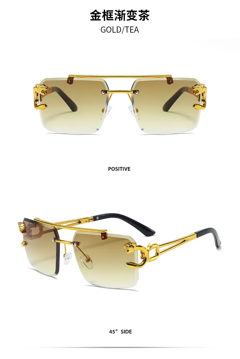 Leopard Head Double Beam Sunglasses Gold Black β feature 12