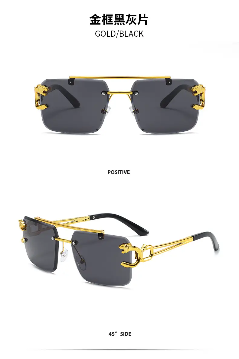 Leopard Head Double Beam Sunglasses Gold Black β feature 13