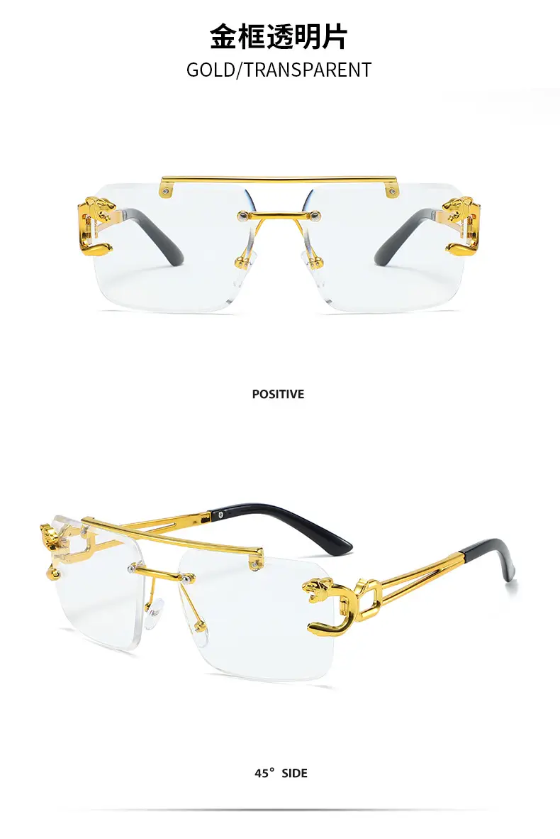 Leopard Head Double Beam Sunglasses Gold Black β feature 14