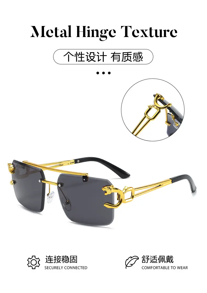 Leopard Head Double Beam Sunglasses Gold Black β feature 2