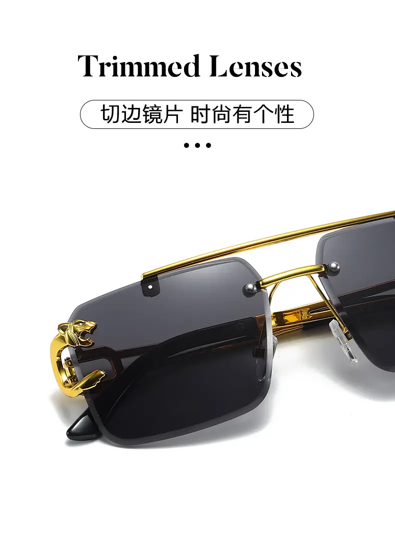 Leopard Head Double Beam Sunglasses Gold Black β feature 4