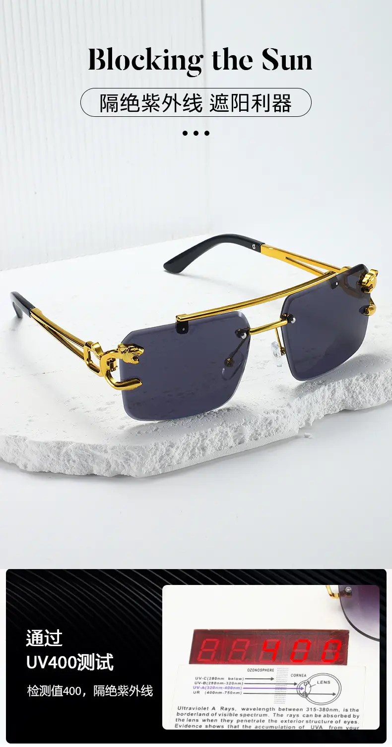 Leopard Head Double Beam Sunglasses Gold Black β feature 5