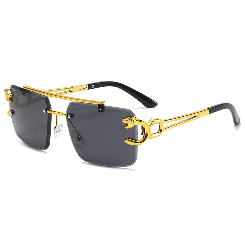 Leopard Head Double Beam Sunglasses Gold Black
