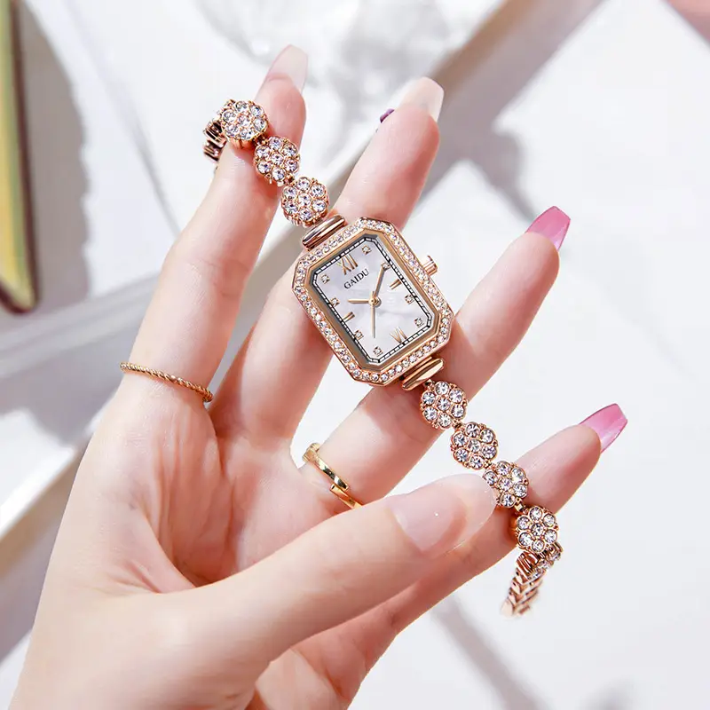Ladies Square Watch with Full Diamond Bracelet Rose Gold