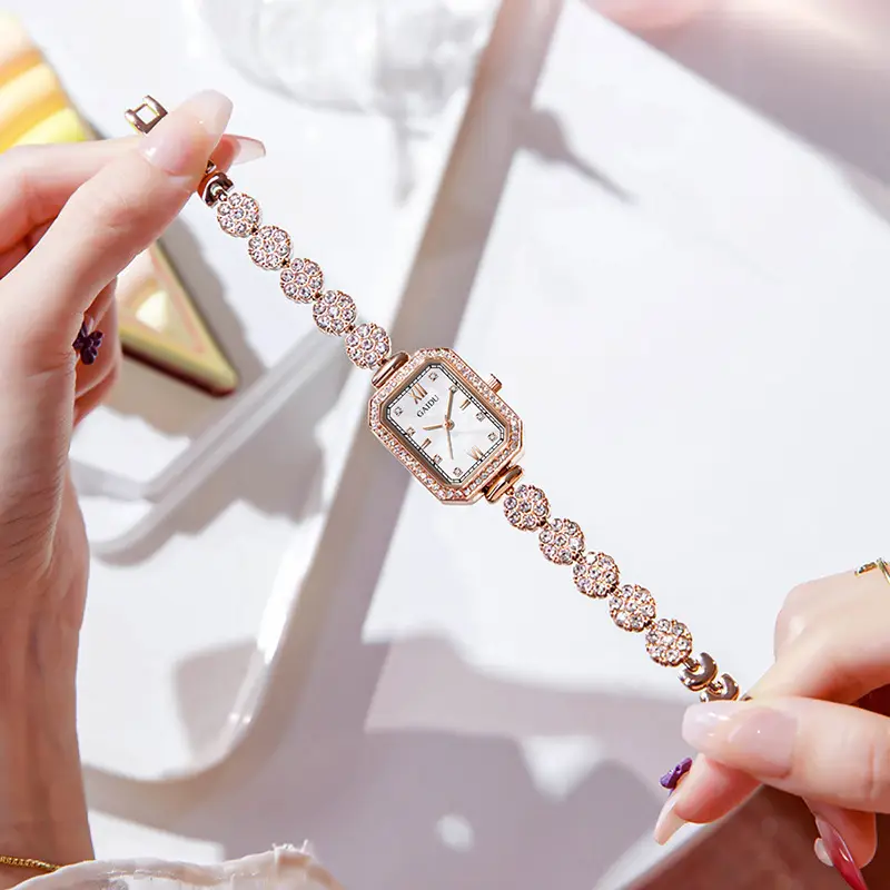 Ladies Square Watch with Full Diamond Bracelet Rose Gold