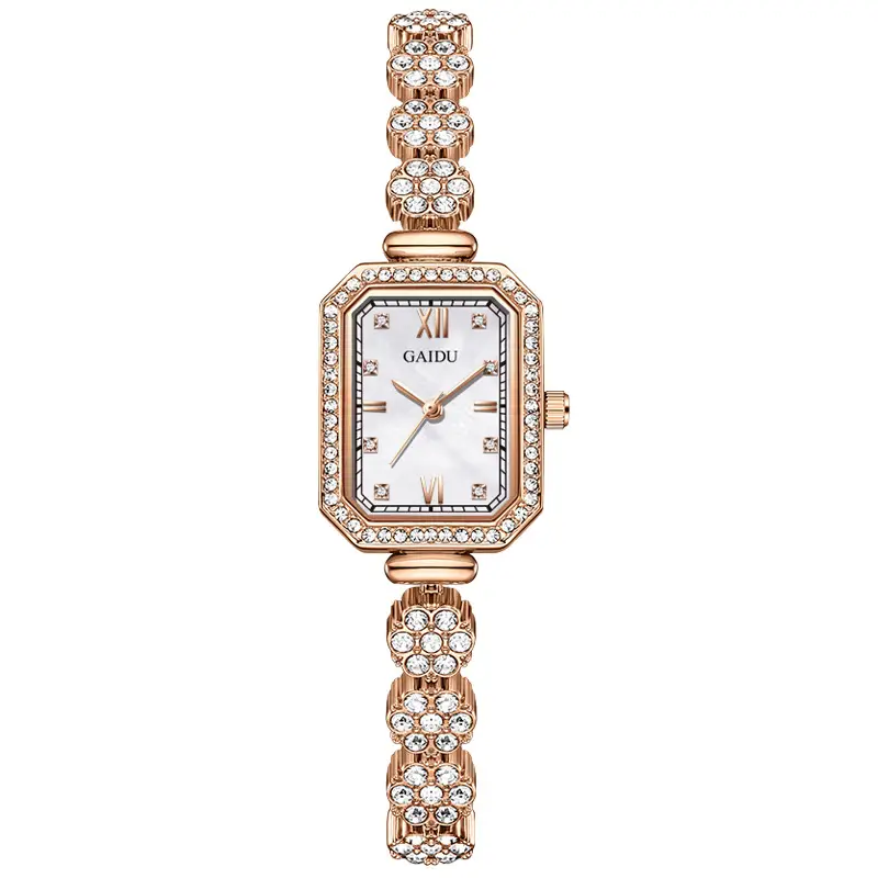 Ladies Square Watch with Full Diamond Bracelet Rose Gold