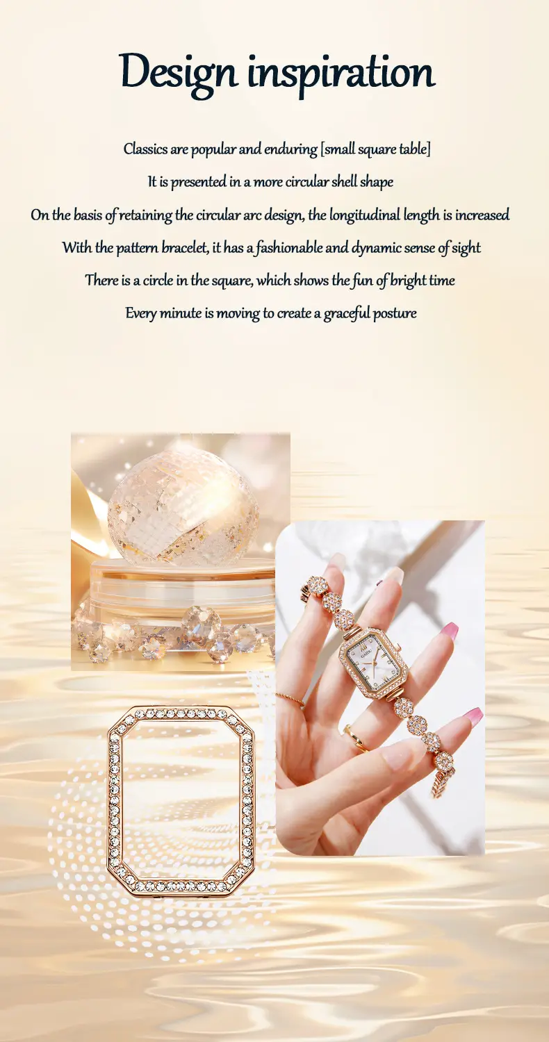 Ladies Square Watch with Full Diamond Bracelet Rose Gold — feature 16