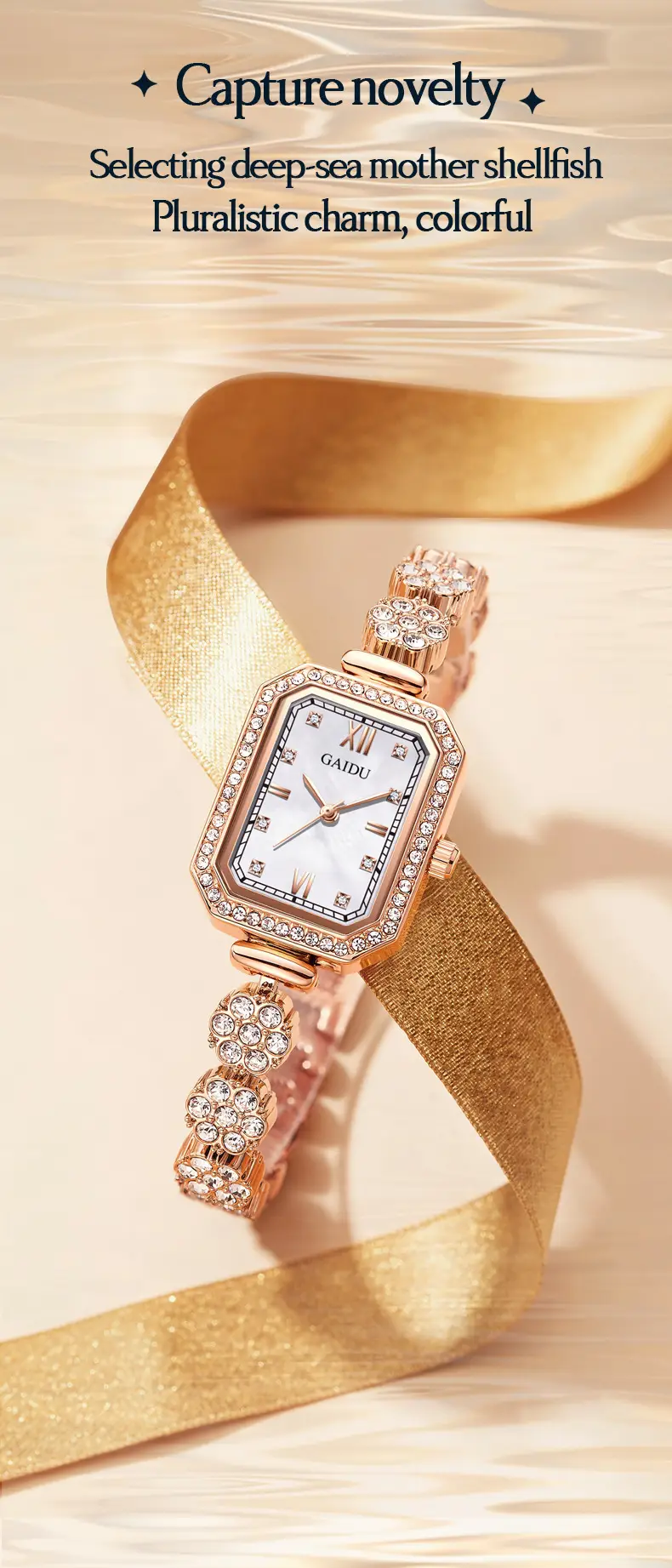 Ladies Square Watch with Full Diamond Bracelet Rose Gold — feature 17