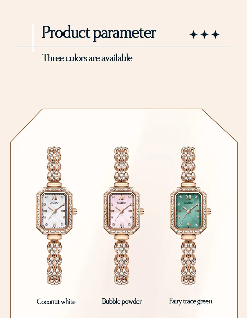 Ladies Square Watch with Full Diamond Bracelet Rose Gold — feature 25