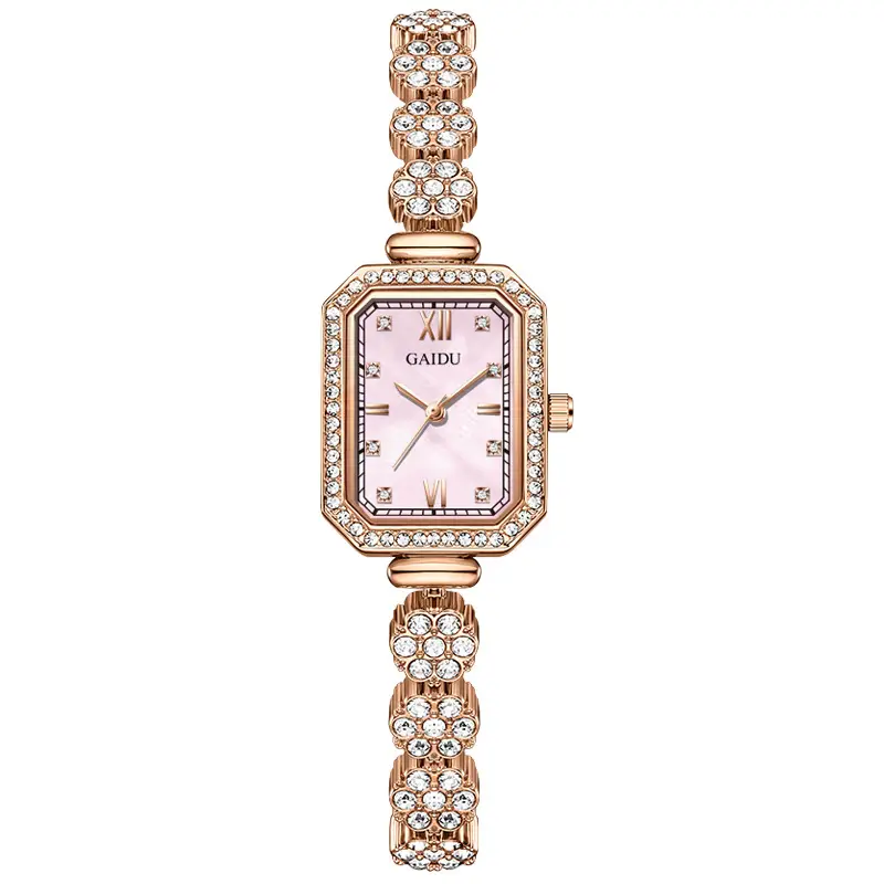 Ladies Square Watch with Full Diamond Bracelet Rose Gold