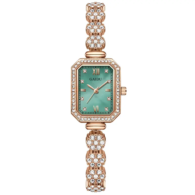 Ladies Square Watch with Full Diamond Bracelet Rose Gold